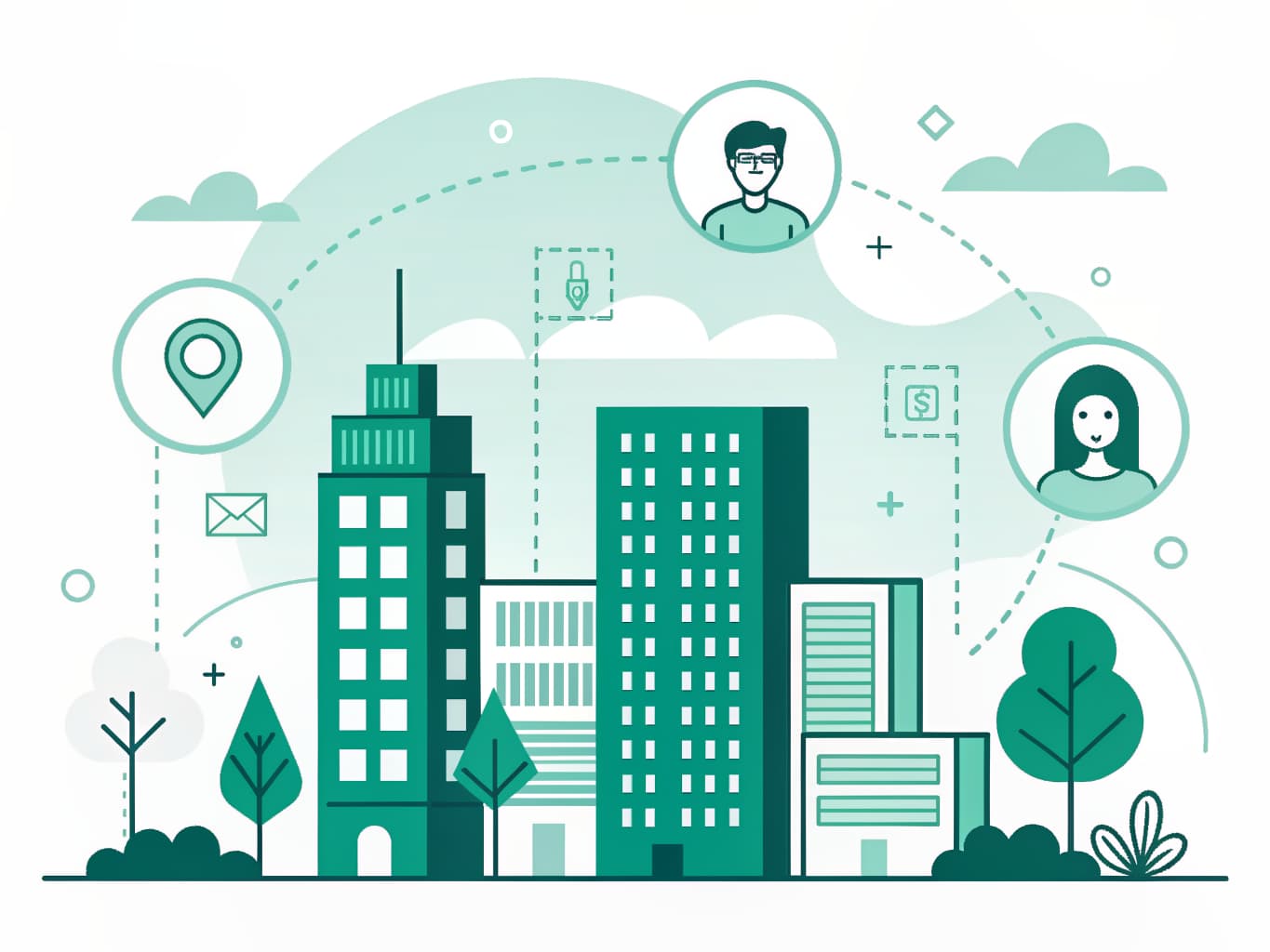 Company directory linking office buildings to contact cards