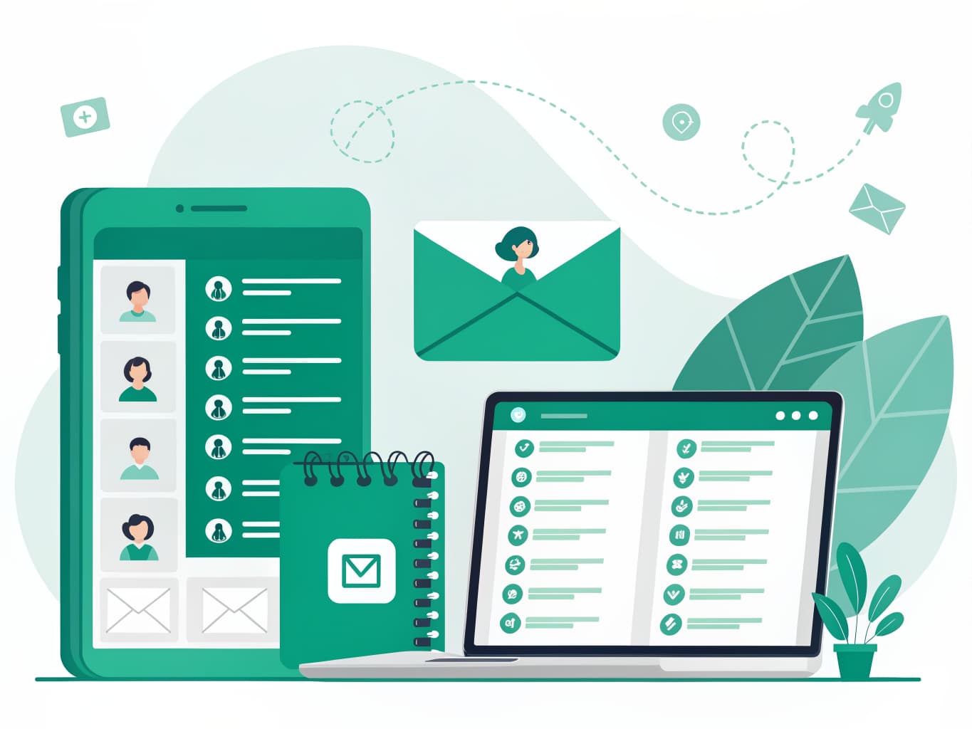 Organized contact list on phone and laptop for digital business card networking