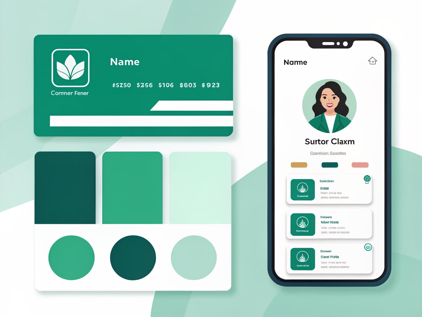 Custom digital business card design with brand colors, logo and templates on a phone