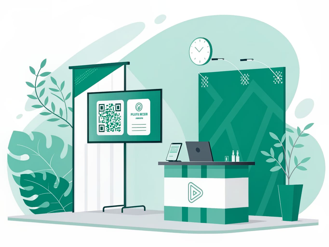 Conference booth with a full-screen QR code for capturing event leads