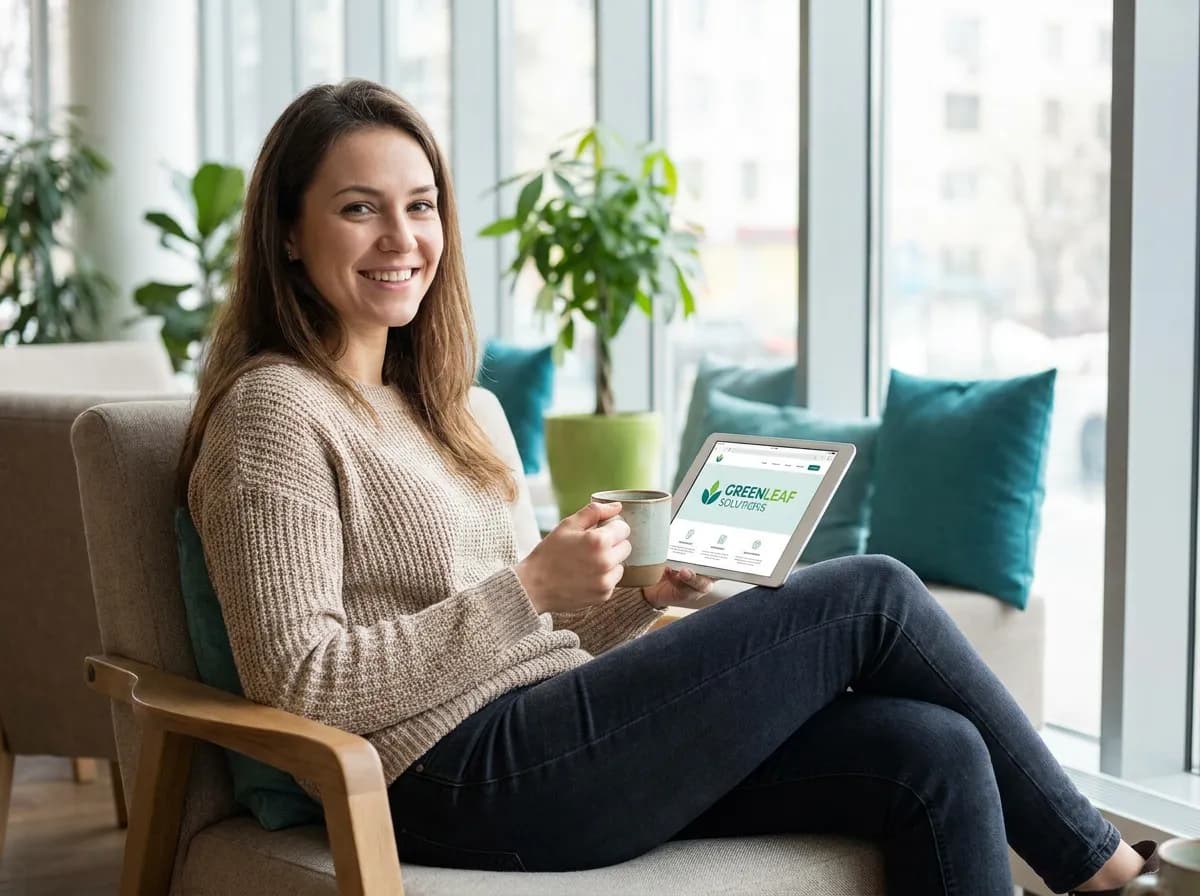 Business owner relaxing while reviewing their finished website