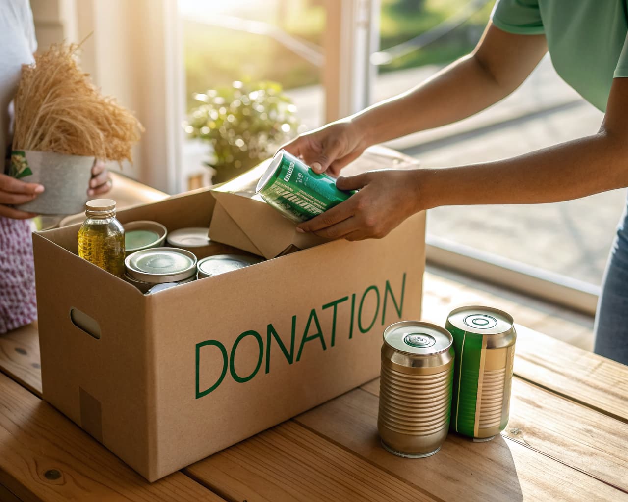 Volunteers packing a donation box for a nonprofit website