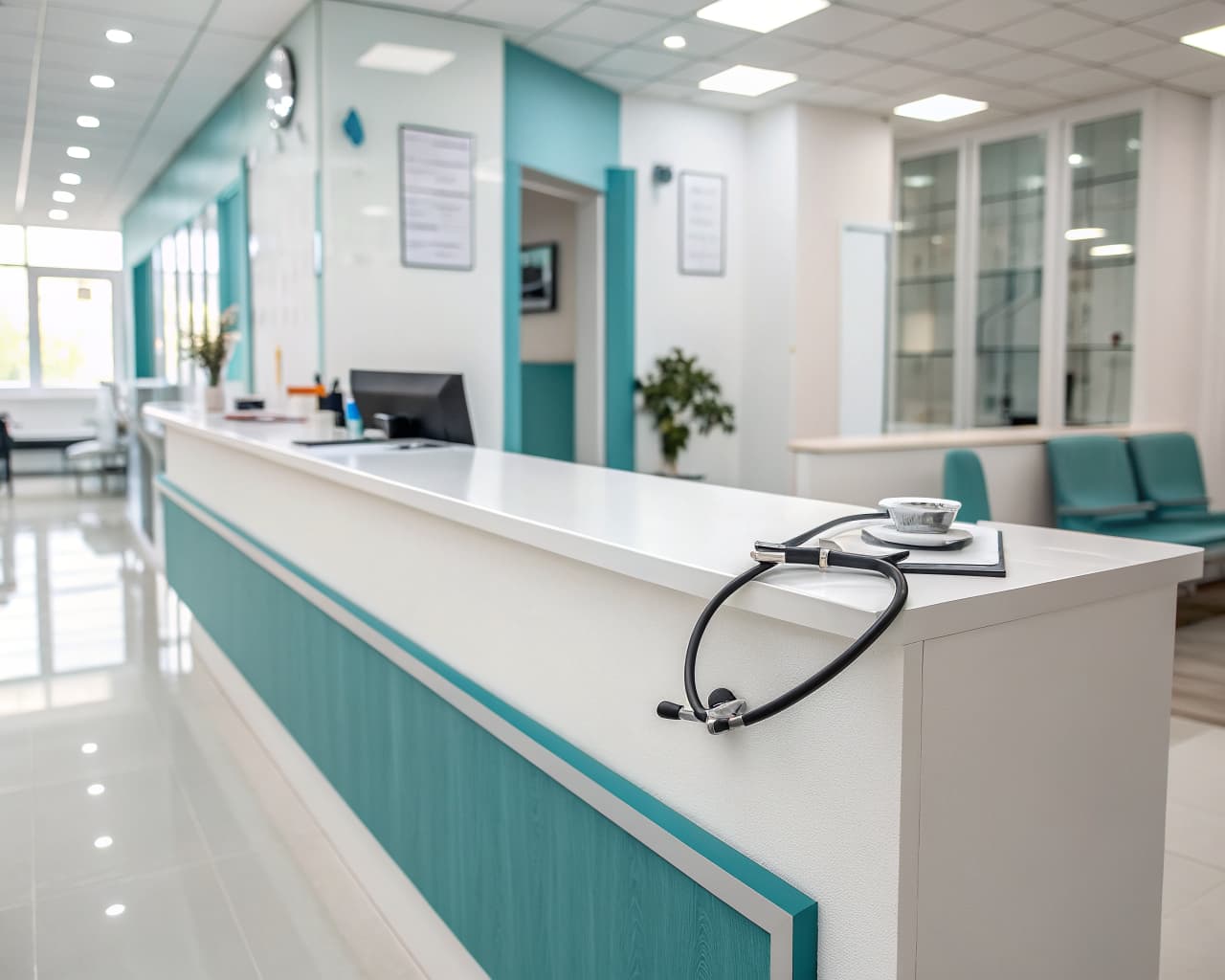 Modern clinic reception desk for a professional services website