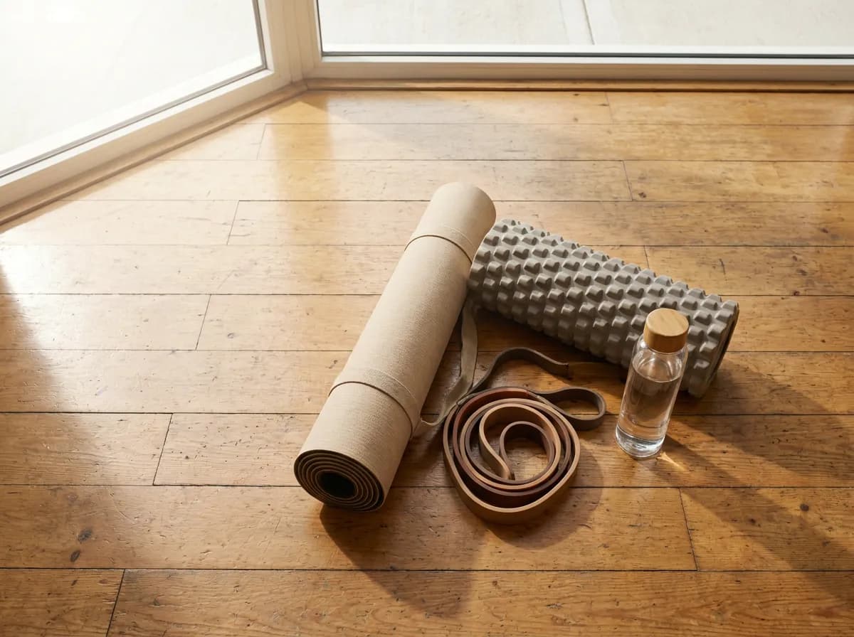 Exercise mat, bands and foam roller for mobility coaching