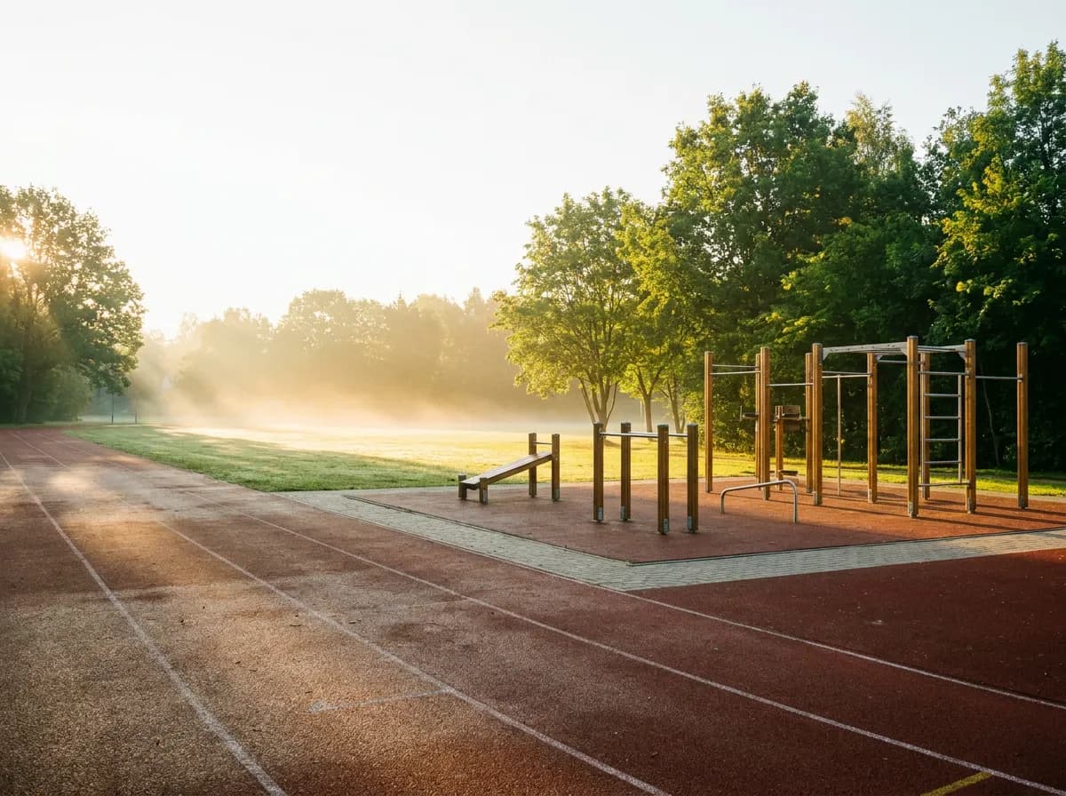 Outdoor fitness park at sunrise for boot camp training