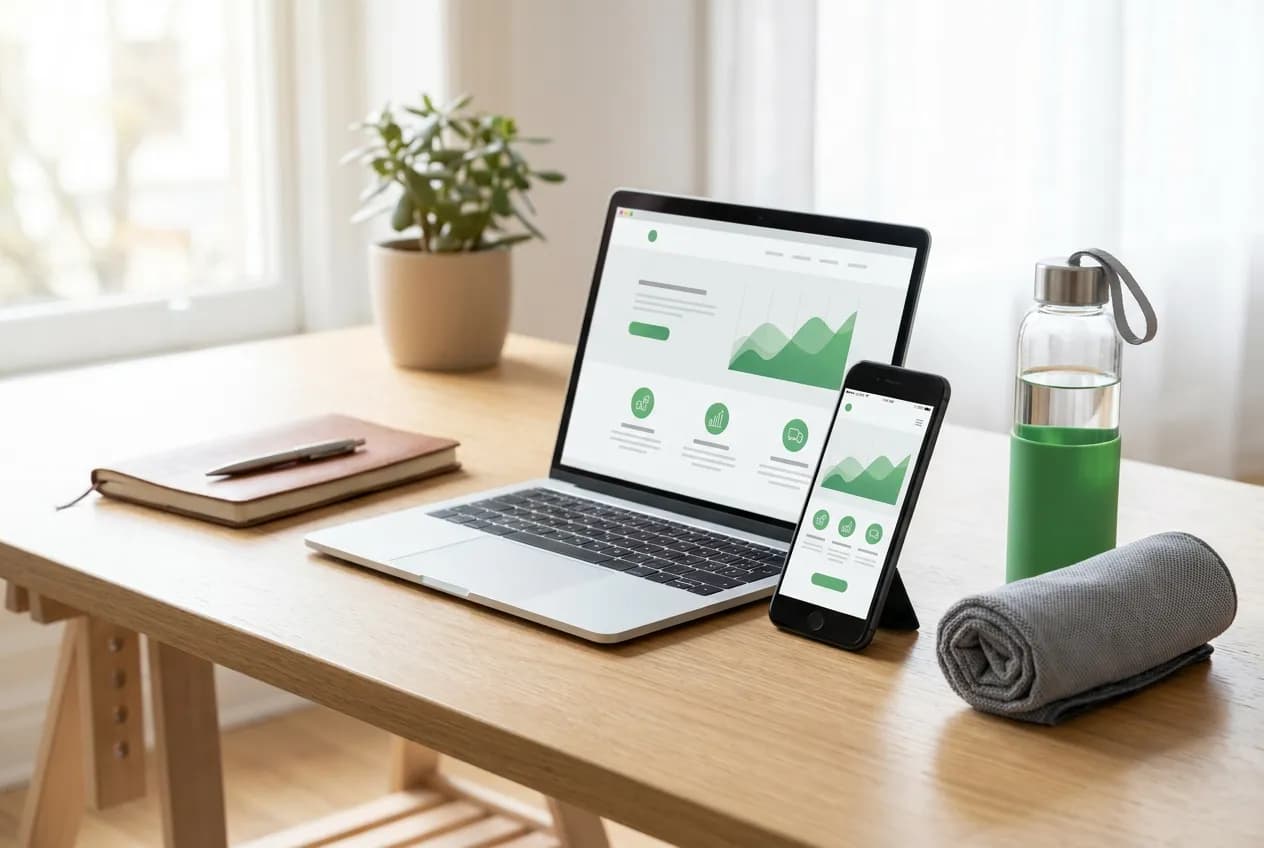Personal trainer website shown on laptop and phone