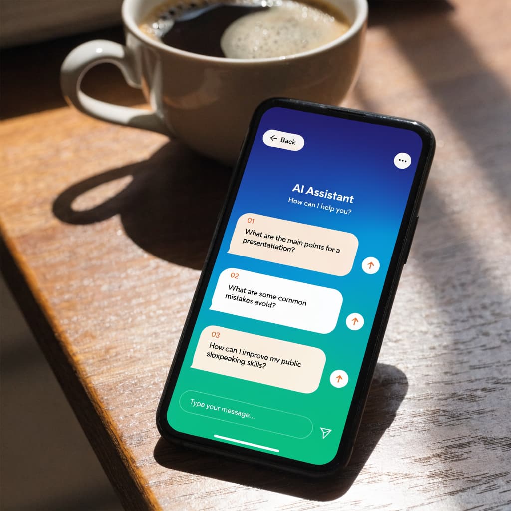 Phone showing an AI chat interface asking simple questions
