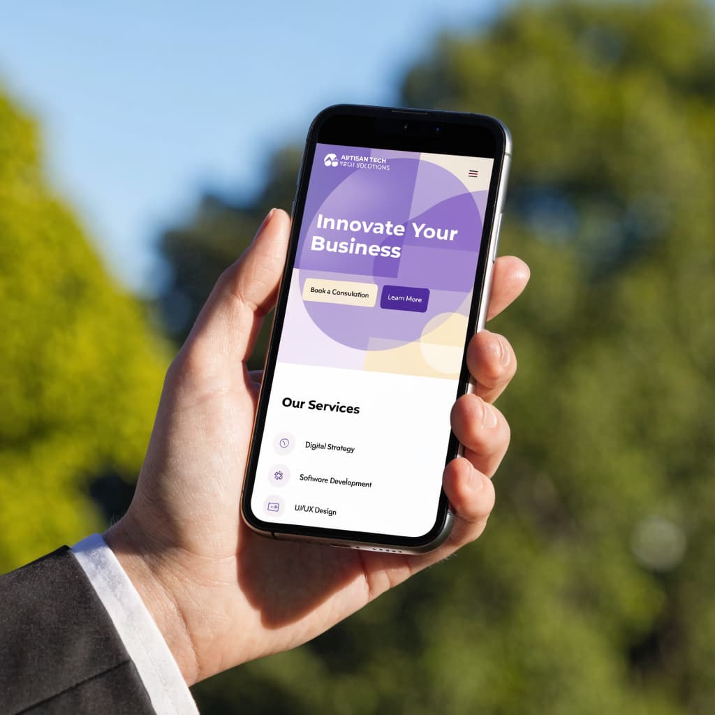 Hand holding a phone with a mobile-ready website