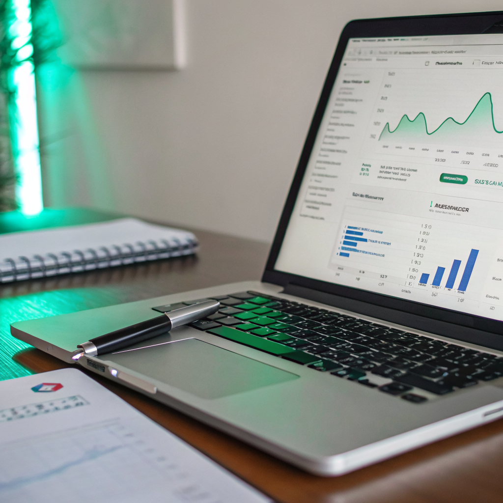 Laptop showing a rising search ranking growth chart