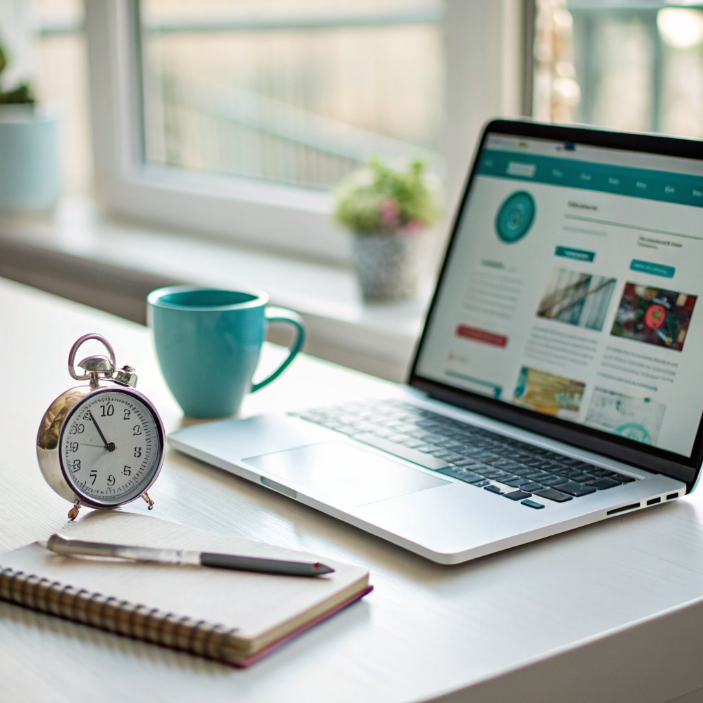 Laptop and stopwatch showing a website built in 30 minutes